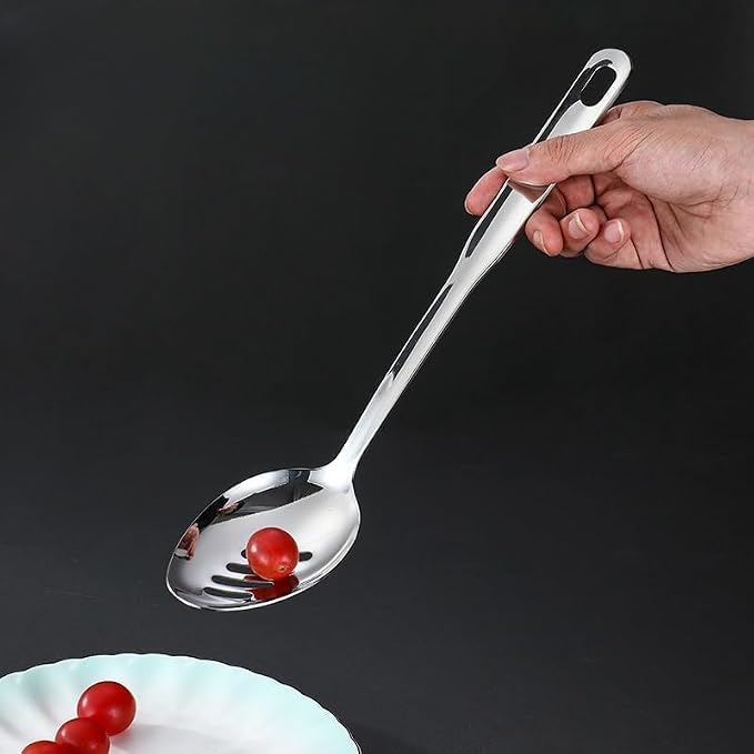 IMEEA Cooking Spoon Set SUS304 Stainless Steel Big Spoons for Serving Food Large Serving Spoons Basting Spoon Slotted Spoon, 12.8-Inch