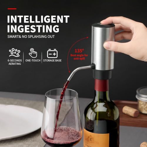 Wine Gifts-Wine Aerator Pourer-Rocyis Electric Wine Dispenser, One Touch Smart Wine Decanter w/Storage Base & Retractable Tube (USB Rechargeable)