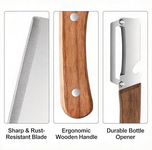 2-in-1 Vegetable Peeler & Julienne Shredder, Stainless Steel Wooden Handle