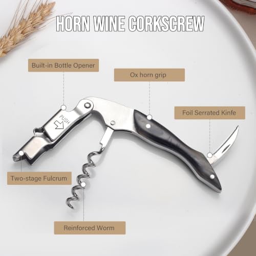wine opener Professional Corkscrews for Wine Bottles w/Foil Cutter and Cap Remover -Wine Key for Servers, Waiters, Bartenders (Bull horns corkscrew (each with a different color))