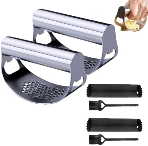 Garlic Press Rocker - Chopper - Smasher - Crusher - Mincer Tool, 2025 New Stainless Steel Garlic Press, Garlic Grater Tool, For Squeezes, Extracts, Crushes (2PCS)