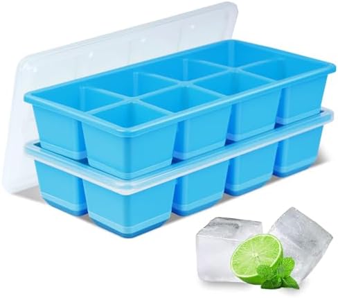 Large Ice Cube Trays 2 Pack, Silicone Easy-Release and Flexible Ice Cube Molds with Lids,1.8" Big Square Cubed Ice Trays for Whiskey and Cocktail, BPA Free and Dishwasher Safe (Blue)