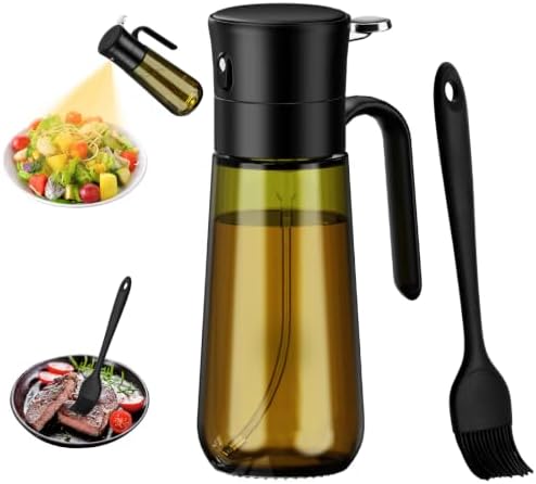 Olive Oil Spray Bottle with Basting Brush, 280ml Light-Proof Glass Oil Sprayer to Preserve Freshness, Ideal for Salad Dressing, Baking & Grilling