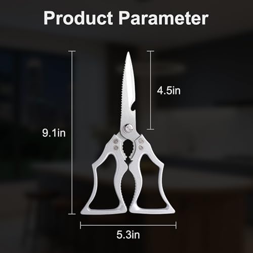 Heavy Duty Kitchen Scissors, Premium Stainless Steel Poultry Shears with Fish Scaler, Bottle Opener & Nutcracker, Multipurpose Straight Blade Food Shears for Chicken, Meat, Fish, Herbs