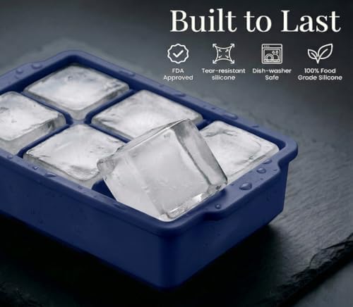 KitchFort® Large Silicone Ice Cube Tray (3-Pack) - 2" Big Ice Mold with Lid