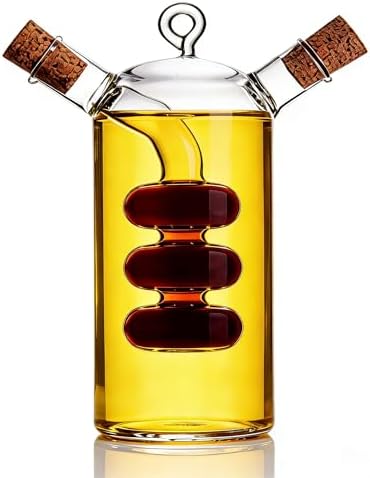 ELETON 2 in 1 Oil Dispenser,Glass Cruet with Triple-Bubble Inner Chamber