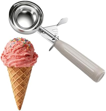 TOPKITCHEN Commercial-Grade Ice Cream Scoop 3.25 oz, 18/8 Stainless Steel Cookie Scoop with Plastic Handle, Portion Control Disher Scoop for Bakeries, Restaurants & Dessert Shops, #10, Ivory