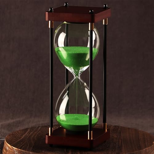 Sand Timer 60 Minutes Hourglass, Vintage Wooden Hour Glass Timer, Large Sandglass Timer Sand Clock for Games Classroom Kitchen Home Office Decor (Green Sand)