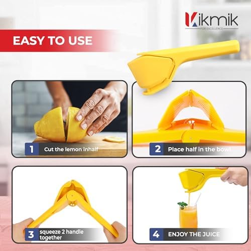 Lemon Squeezer - CitrusEase Foldable Hand Juicer: Effortless Juicing with Space-Saving Ergonomics Design – Manual Lemon Juicer with Sideways Pivot for Maximum Juice Yield- Yellow
