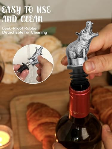 Animal Wine Pourer Spout, Drip Free Bottle Pourer & Stopper for Wine and Liquor Bottles, Funny Gift for Men, Dad, Hostess and Housewarming, Bar Cart Accessory for Holiday Party Decor, Multiple Animal