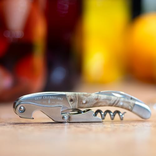 Chief Celebrations Waiters Corkscrew - Service Industry Standard Double Hinged Wine Key, Bottle Opener and Foil Cutter. Service Industry Standard Wine Key for Servers, Bartenders, and Sommeliers