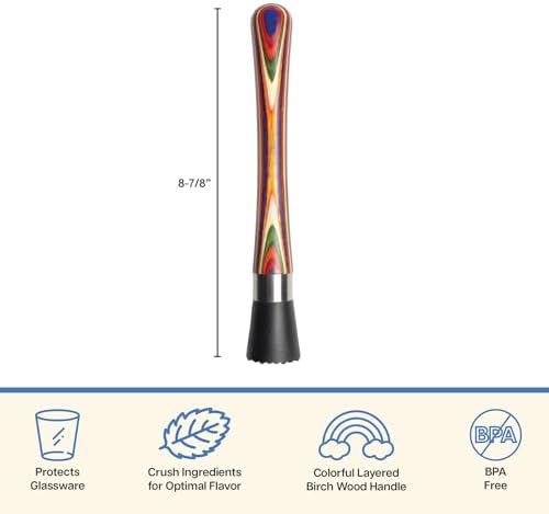 Baltique Marrakesh Muddler for Cocktails, Colorful Wood Handle, Nylon Head