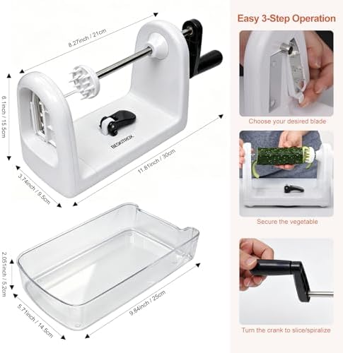 2-in-1 Manual Veggie Spiralizer, Stainless Steel Zoodle Slicer Shredder