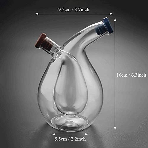 Clear Glass Oil and Vinegar Bottle, 2 in 1 Olive Oil Dispenser Cruet Bottles Double Pourer Spout Stoppers Kitchen Supplies for Cooking (Pack of 2)