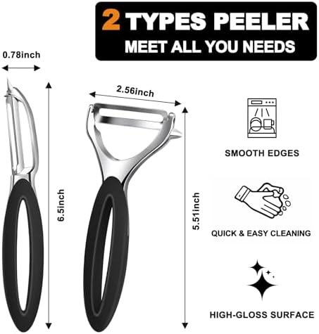 Potato Peeler Set, 2 Pack Y Peeler & Straight Peeler, Upgraded Ergonomic Easy-Grip Handle, Ultra Sharp Stainless Steel Vegetable Peelers for Carrots, Apples, Cucumbers