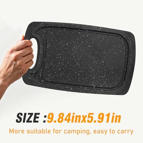 Saihisday 9.8"L x 5.9"W Mini Kitchen Cooking Board Mats Small cutting boards Non-Slip Cutting Boards Dishwasher Safe Plastic Chopping Boards for Salad Sandwich Cheese Juice Grooves Grip Handle (2 pcs)