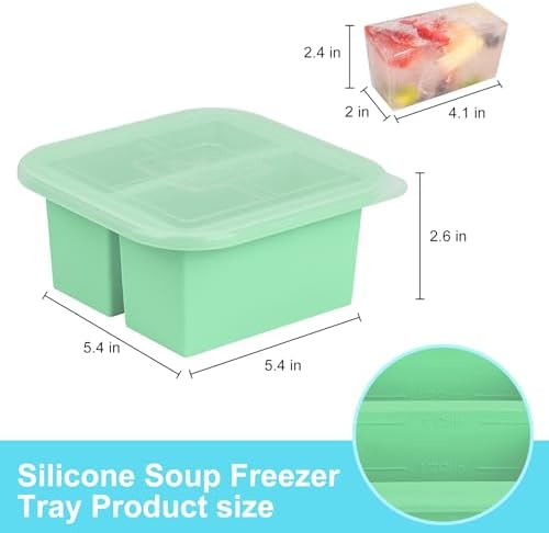 Silicone Freezer Tray with Lid 4 Pack Silicone Freezer Molds Ice Cube Tray Makes 8 Perfect 1 Cup Portions Soup Cubes Meal Prep Containers- Oven & Dishwasher Safe