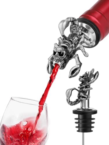 Wine Pourer & Bottle Stopper, Drip-Free Aerator Spout Fits Standard Wine/Liquor Bottles, Zinc-Alloy Bar Accessory with Secure Silicone Cork, No-Spill Wine Dispenser (Scorpion)