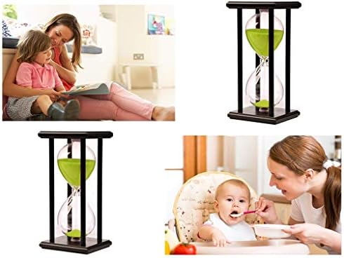 Lodunsyr Hourglass Timer for 60 Minutes Sandglass Timer for Kitchen Living Room Home Office Desk Bedroom Party Festival Coffee Table Book Shelf School Game Sand Timer Clock (Black Frame Green Sand)