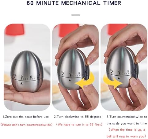 Cute Egg Shape Kitchen Timer, 60 Minute Mechanical Countdown Timer, Wind Up Cooking Timer with Loud Alarm, No Battery Needed, Visual Timer for Kids Classroom Baking and Home Use