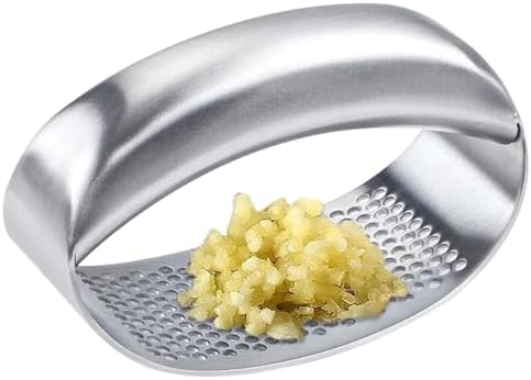 Garlic Press Rocker - Stainless Steel Portable Garlic Crusher, Ergonomic Ginger Grinder | Manual Mincing Tool for Food Prep, Home, Restaurant, Cooking, Party, Bbq, Picnic, Camping, Daily Use