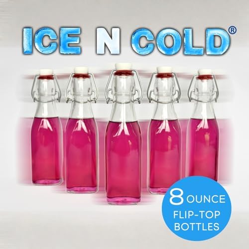 ICE N COLD Glass Swing Top Bottles | Flip Top Glass Bottles for Limoncello, Syrups, Oils, Vinegar, Extracts & Beverages | Airtight Reusable Glass Bottles (12-Pack, MEDIUM (250ml | 8.5oz))