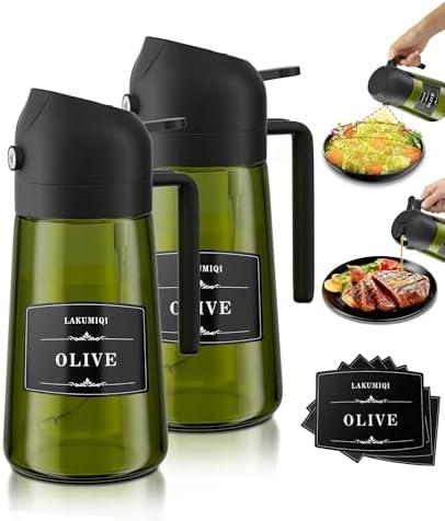 Oliver Oil Sprayer Dispenser for Cooking Bottle 16oz Green Glass 2pcs Black