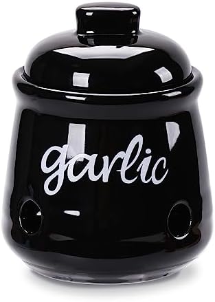 Ceramic Mini Garlic Saver Container for Countertop (Black)