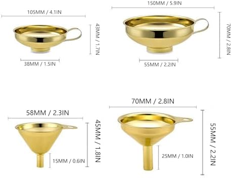 Canning Funnel, 3 Pieces Gold Stainless Steel Funnel Set Kitchen Funnel Set for Transferring Essential Oils Liquid Fluid Spice Dry Ingredients Powder