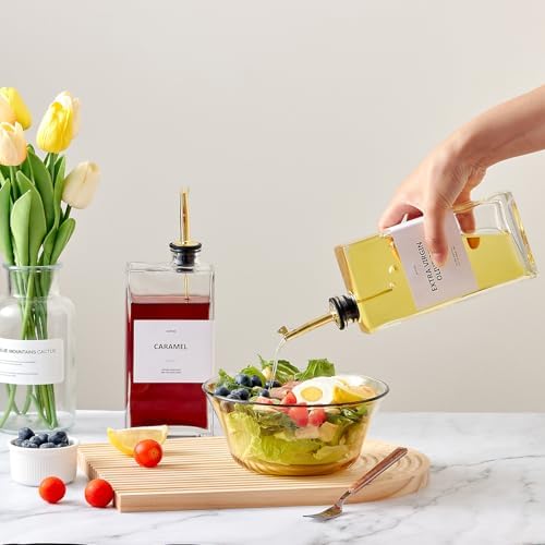Olive Oil Dispenser Bottle for Kitchen, 16.9 oz/ 500 ml Cooking Oil Container, Glass Oil Dispenser Set, Glass Cruet for Oil with Pourer Spouts, Coffee Syrup Dispenser