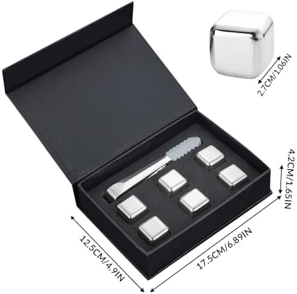 Whiskey Stones Gift Set Custom Engraved Stainless Steel Whiskey Ice Stone Personalized Whiskey Stones Gift Set Reusable Stainless Steel Chilling Rocks, for Mens Dad Husband Gift (6 PC)