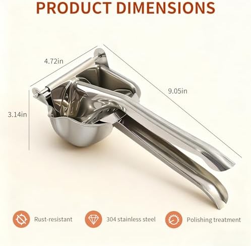 Heavy Duty 304 Stainless Steel Lemon Squeezer, Manual Citrus Juicer Hand Press Juice Extractor, Fruit Presser for Orange, Lime, Grapefruit & Pomegranate