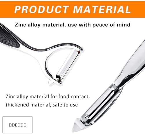 Zinc Alloy Vegetable Peeler Set, 2-Pack Y-Type and Straight Peelers with Black Flat Blades & Non-Slip Handle, Multi-Purpose Kitchen Fruit Potato Carrot Peeler for Efficient Peeling