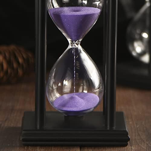 Hourglass Sand Timer,Black Wooden 30/45/60 Minute Sandglass Timer for Home,Desktop,Classroom Kitchen Restaurant Office Living Room Decor (60 Min, Purple Sand)