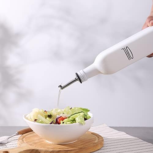 Glass Oil Dispenser, White, 1，Olive Oil Dispenser Bottle & Vinegar Dispenser Set, 17 oz Borosilicate Glass Cooking Oil Container, Oil Bottle with Leak-Proof Spout