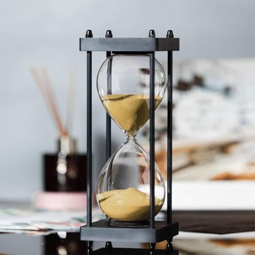 SAMLONG Large Hourglass Timer 60 Minute, Black Wooden Sandglass, Golden