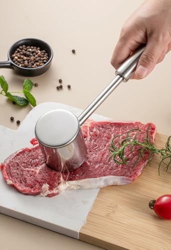 Gourmet Multi Sided Meat Tenderizer, 304 Stainless Steel, Moderate weight, Suitable for pounding various kinds of meat, Shellfish, ect, Hang Hole for Easy Storage,Easy to wash