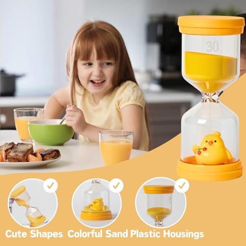 30 Minute Sand Timer,Hourglass Timer in Macaron Yellow with Chick Pattern