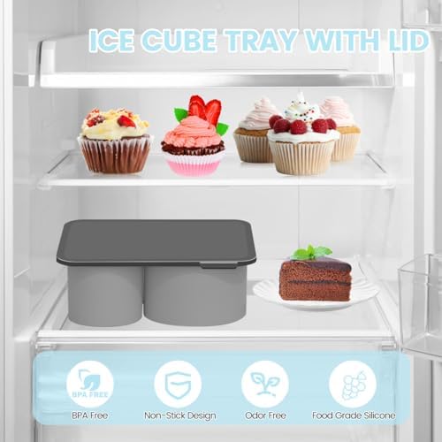 Large Silicone Ice Cube Tray for 20-30-40 oz Tumbler Cup, Slow Melting Ice Mold with Lid, Easy Release Ice Maker(Grey)