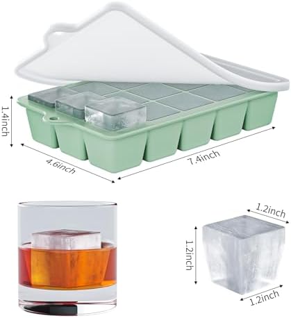 Silicone Ice Cube Tray 3 Pack - EASY RELEASE ice cube tray with lid, BPA Free Ice Cubes Trays for Freezer,ice cube mold for Cocktail,Whiskey (Black+Grey+Mint)