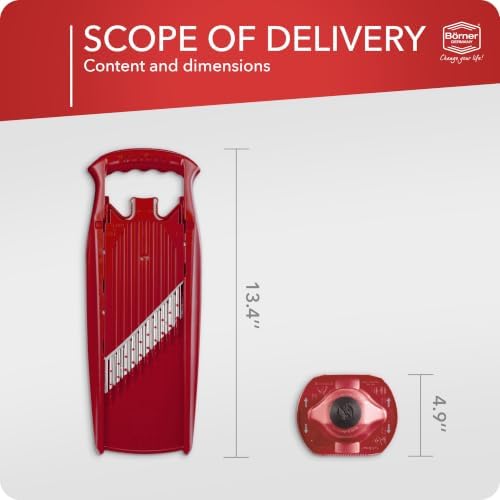 Börner by Reston Lloyd Wave-Waffle Power Line • Crinkle Cut/Spirelli Vegetable Slicer & Food Safety Holder • Slicer for Wave Waffle Cut Style • Multiple Thickness Options • Made in Germany, Red