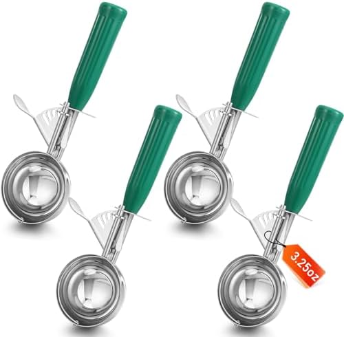 Reallnaive 4 Pcs Ice Cream Scooper with Trigger, 3.25 oz, Green