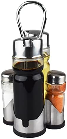 Salt and Pepper shakers, Oil and Vinegar Dispenser Set with Stainless Steel Holder (Salt & Pepper + Oil & Vinegar)