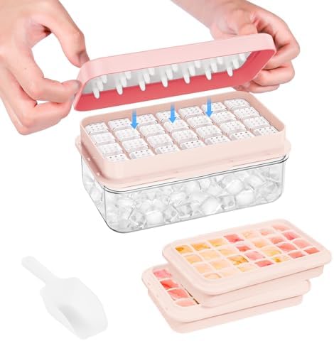 PHINOX Ice Cube Tray with Lid and Bin, Easy Release 56 Cubes for Freezer