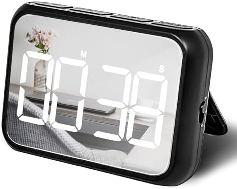 Digital Large Display Visual Timer Stopwatch for Kitchen Teacher School Classroom Cooking, Night Light Magnetic Bathroom Makeup Mirror LED Stop Clock Timer, 99 Minutes Countdown, Loud/Silent (Black)