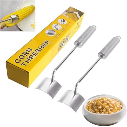 Corn Peeler For Corn On The Cob，2025 Upgrade Sawtooth Corn Cob Stripper Tool ，Ergonomic Design Ideal Tool For Long Handle Stainless Steel Corn On the Cob Stripper Tool (Silver, 2pack)