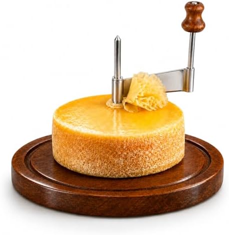 Cheese Curler Wheel，Sapele wood，Cheese Shaver Tool for Cheese & Chocolate Curls，Equipped with sharp Stainless Steel Blades，Cheese Curler wheel slicer Kitchen Slicer Tool for Home & Commercial Use
