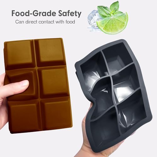 Excnorm Silicone Ice Cube Trays, 2‑Pack Large Square Molds with Lid