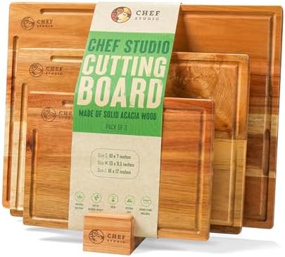 Acacia Wood Cutting Board (Set of 3) – Wooden Cutting Boards for Kitchen, Chopping and Serving, Non Plastic Bamboo Alternative, Hostess Gifts for Christmas, Thanksgiving, New Year