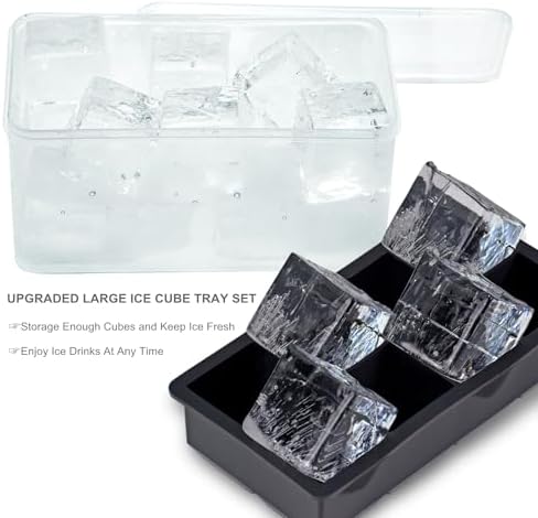 Bangp Large Silicone Ice Cube Tray with Bin and Tongs,2 Pack,Black